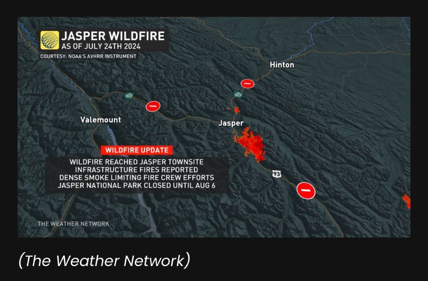 Jasper est en feu, Icelands Parkway est fermé